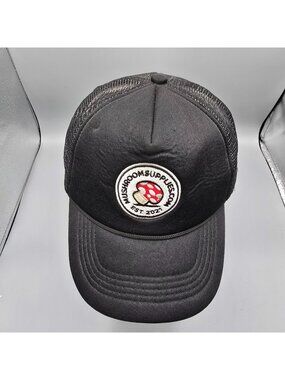 Mushroomsupplies.com Est. 2021 Black Embroidered Patch Mesh Snapback Trucker Hat